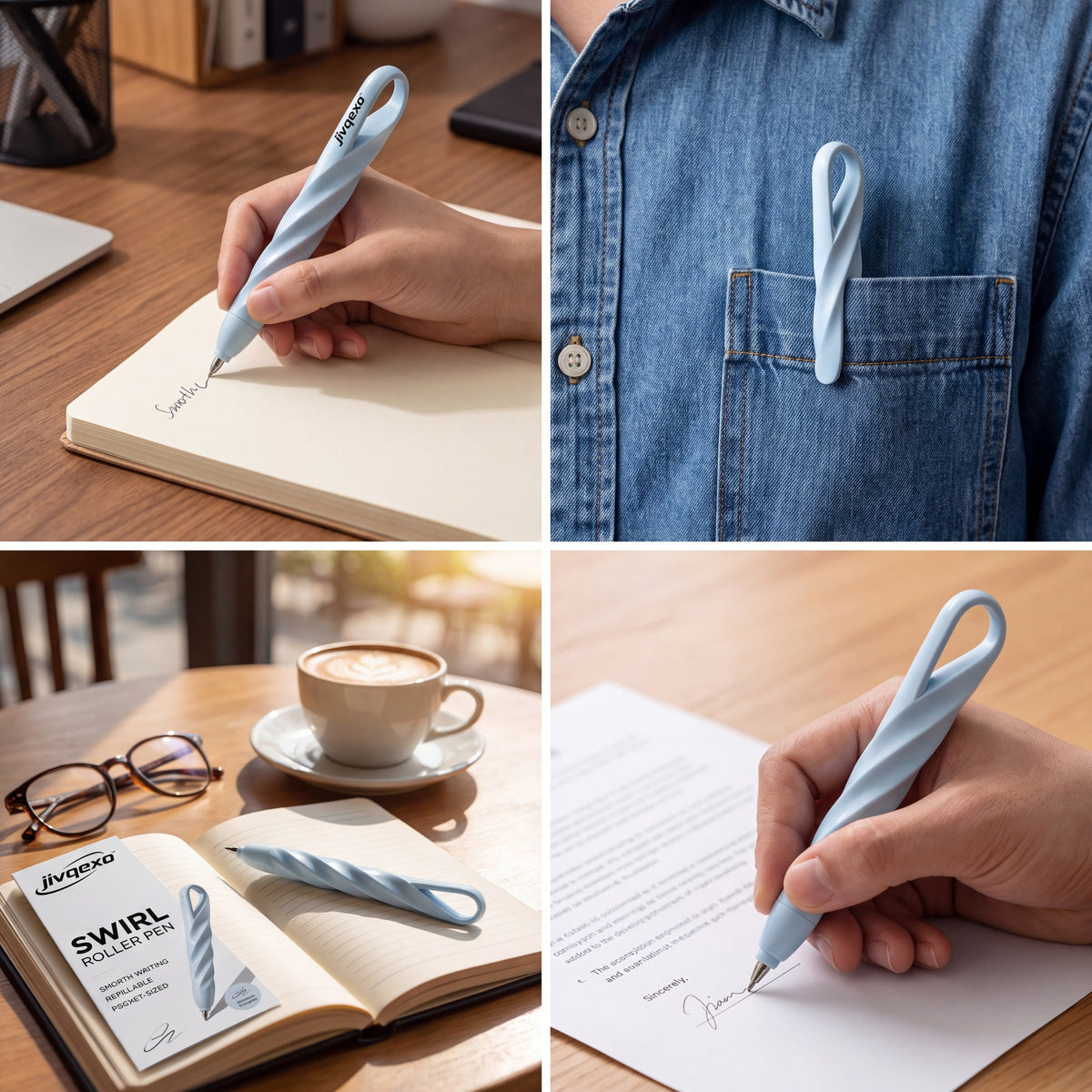 𝒋𝒊𝒗𝒒𝒆𝒙𝒐™ Swirl Roller Pen — product detail and lifestyle view 2