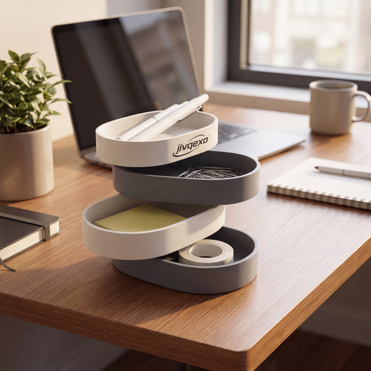 𝒋𝒊𝒗𝒒𝒆𝒙𝒐™ TwistStack Desk Organizer — product detail and lifestyle view 1