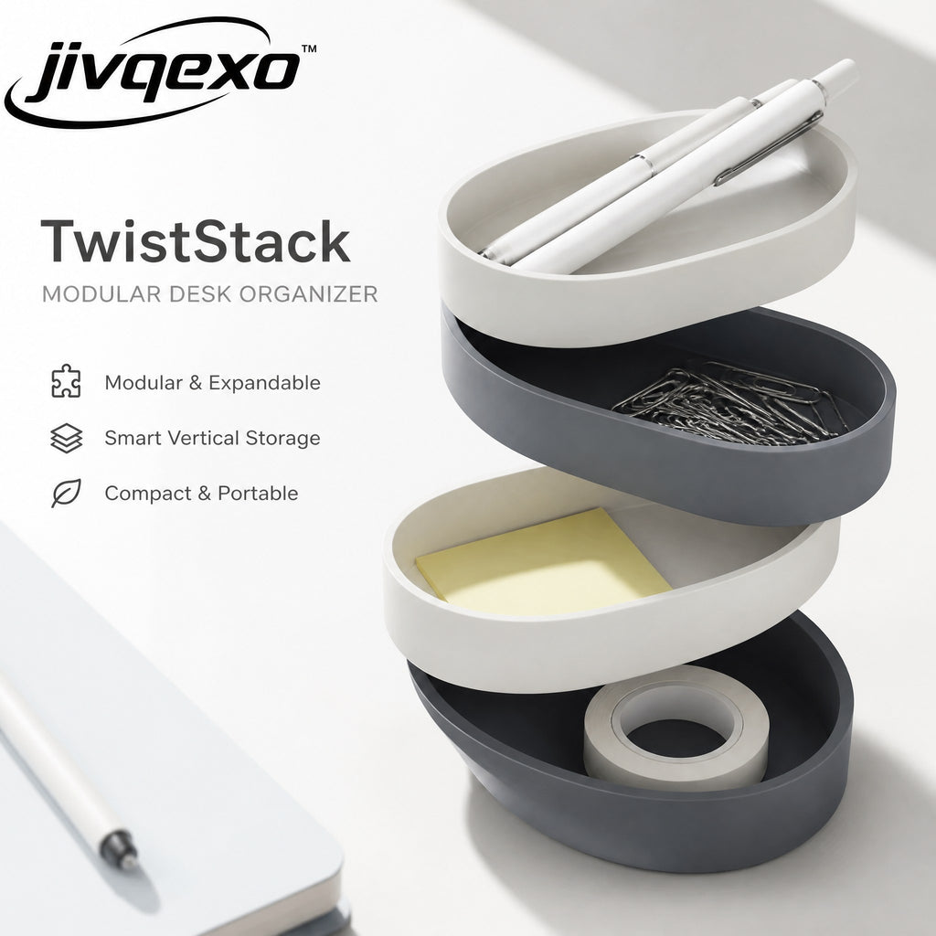 𝒋𝒊𝒗𝒒𝒆𝒙𝒐™ TwistStack Desk Organizer — product detail and lifestyle view 4
