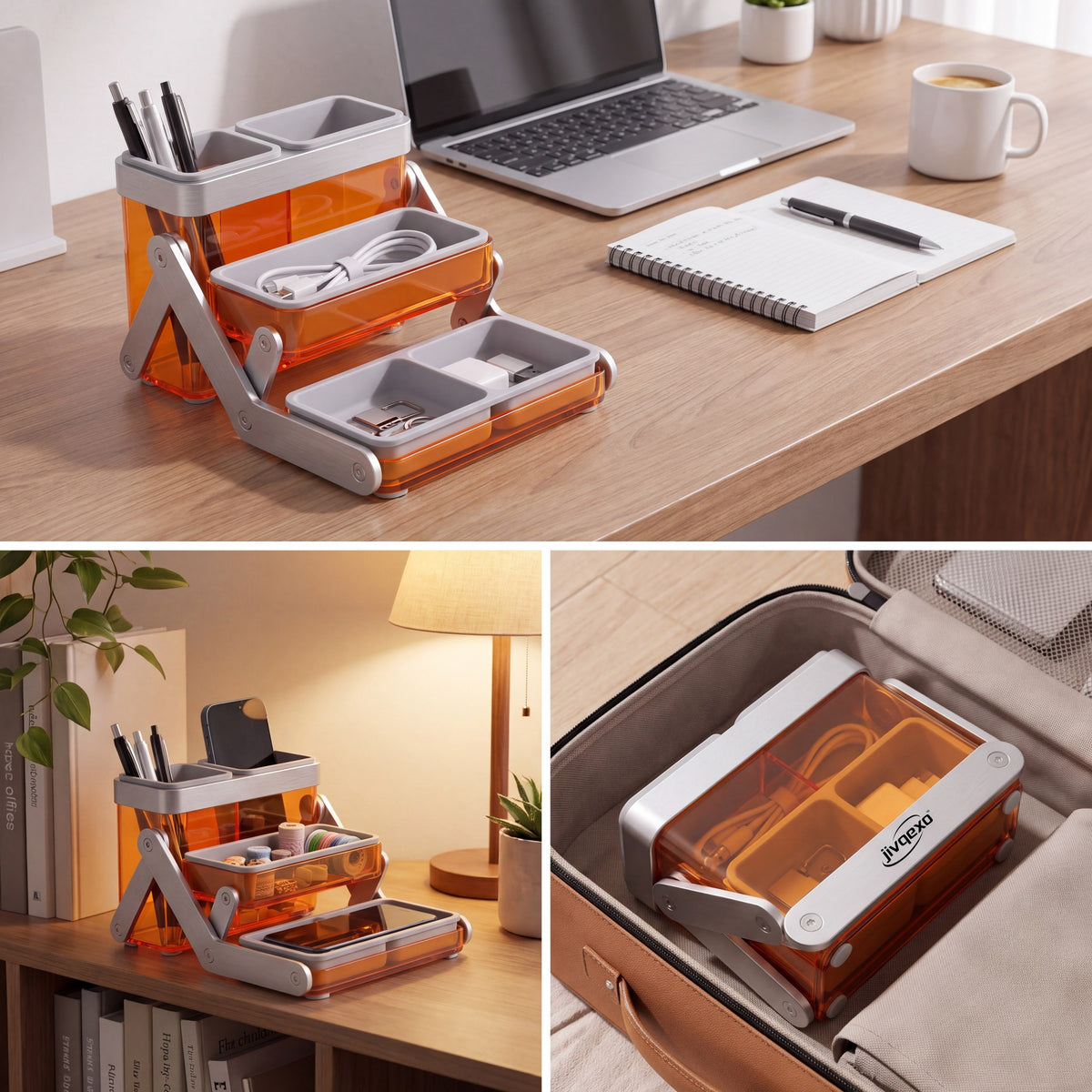 𝒋𝒊𝒗𝒒𝒆𝒙𝒐™ Smart Fold Desk Organizer — product detail and lifestyle view 1
