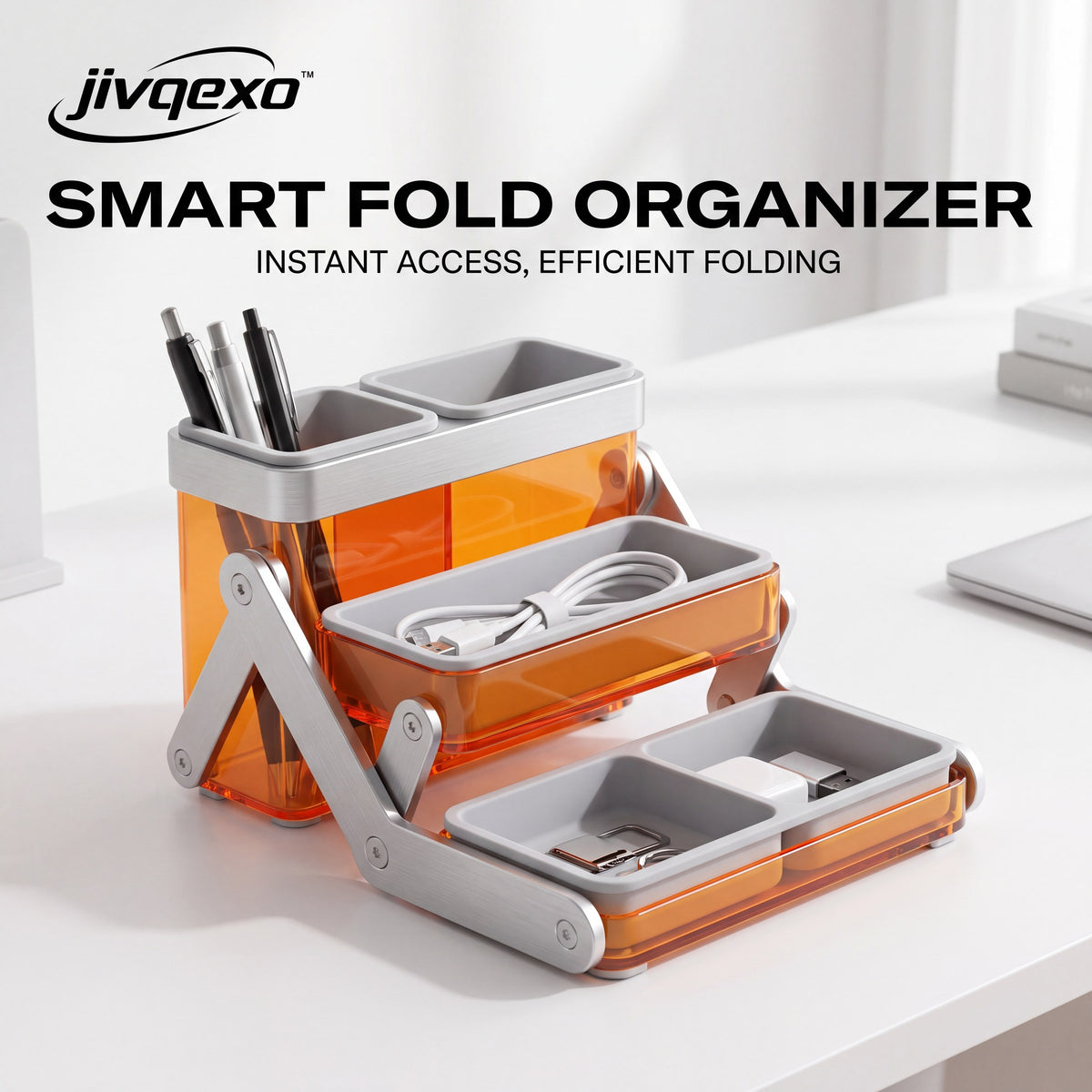 𝒋𝒊𝒗𝒒𝒆𝒙𝒐™ Smart Fold Desk Organizer — product detail and lifestyle view 2