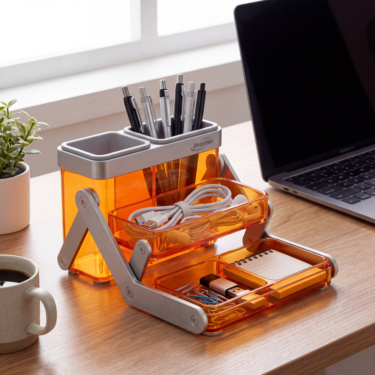 𝒋𝒊𝒗𝒒𝒆𝒙𝒐™ Smart Fold Desk Organizer — product detail and lifestyle view 3